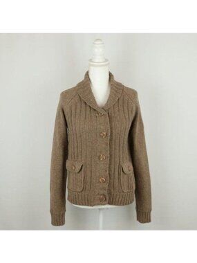 Eddie Bauer Women's Medium Brown Angora Wool Blend Ribbed Button Up Cardigan